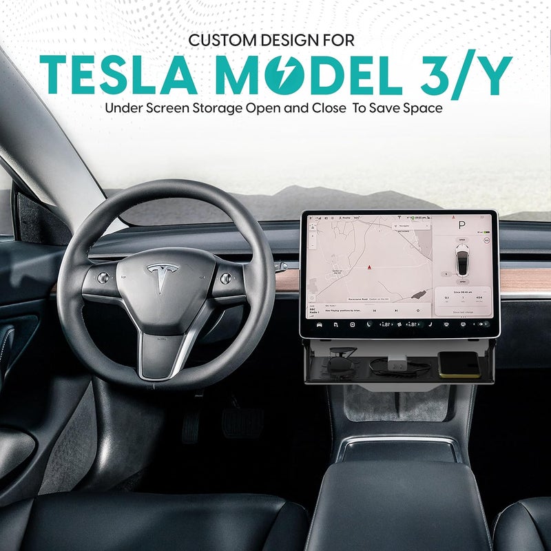 SUPERLIT Tesla Under Screen Storage Box – Hidden Magnetic Organizer for Model Y & Model 3 (2016–2025), Seamless Underscreen Compartment Storage, Anti-Slip Silicone Liner, Essential Tesla Accessory - Image 3